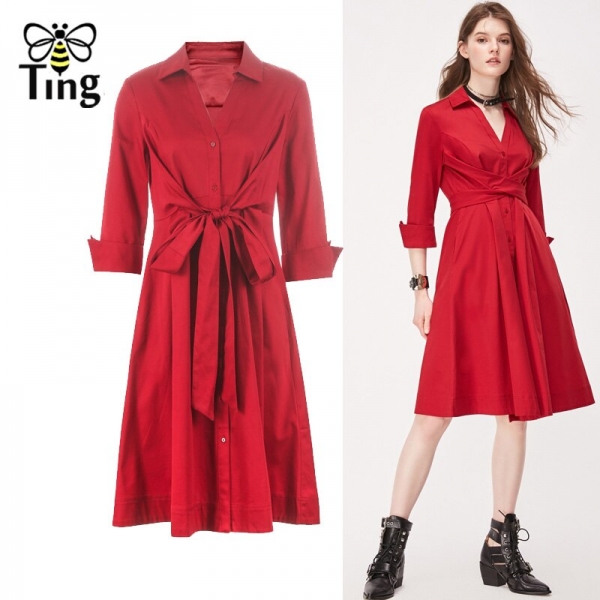 Tingfly Casual Summer Women Knee Length Shirt Dress Vintage Half Sleeve Elegant Office Work Dresses Streetwear Vestidos Plus 1 Tingfly Casual Summer Women Knee Length Shirt Dress β Vintage Half Sleeve Elegant Office Work Dress