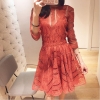 Hook Flower Back Hollow Out Chic O Neck Half Sleeve Elegant Dress
