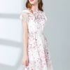 Fall Dress Flower Ptint Half Sleeve Dress Slim Lace Eleghant Cotton