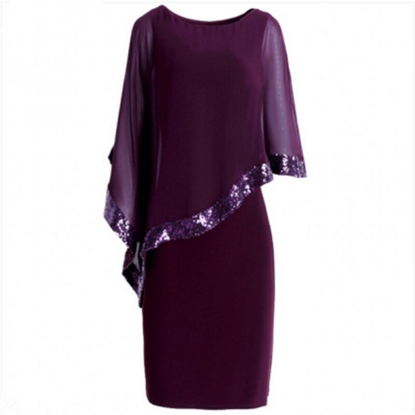 Women Elegant Cloak Sleeves Pencil Office Lady Dress 18 Vintage Chiffon Slim Work Office Business Party Bodycon Dress