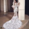 Bridal Dresses Luxury Feather Side Split Long Prom Gowns Half Sleeves