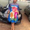 Mesh Dress Casual Floral Print Dress Loose Half Sleeve