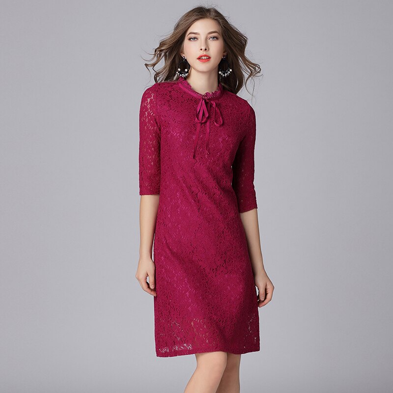 Bow Ties Collar Half Sleeve Women Dress 3XL 4XL 5XL Plus Size