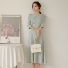 Slash Neck Half Sleeve Brief Ladies Dress Big Swing Off-Shoulder