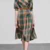 Plaid Dress Autumn Women Half Sleeve Office Lady Casual A Line Slim