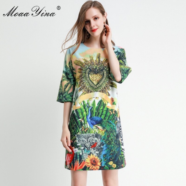 MoaaYina Fashion Designer dress Spring Summer Women's Dress Half sleeve Crystal Beading Loose Elegant Runway Dresses MoaaYina Fashion Designer dress Spring Summer Women's Dress Half sleeve Crystal Beading Loose Elegant Runway Dresses