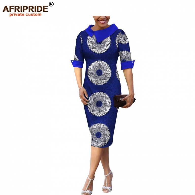 18 summer&autumn casual women pencil dress african wax print AFRIPRIDE tailor made half sleeve mid-calf length dress A1825055