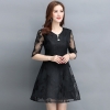 Women's fashion Mesh dress vintage V-Neck Half sleeve Lace dress Summer new black temperament Large size A-Line dress