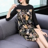 Fashion Print Chiffon Casual Costumes Lady Half Sleeves Straight Dress