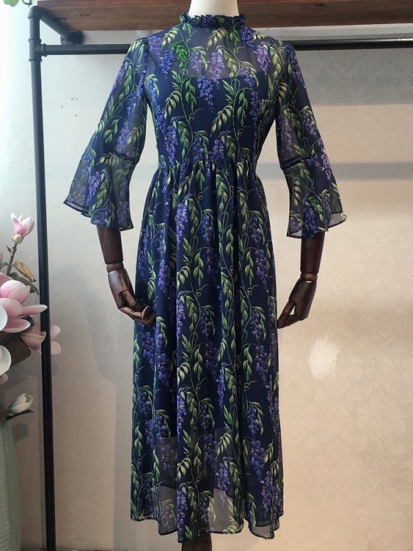 2-piece set high quality summer new dress Ruffles beading Floral print half Flare Sleeve Mid-Calf Casual beach women party dress 2-piece set high quality summer new dress Ruffles beading Floral print half Flare Sleeve Mid-Calf Casual beach women party dress