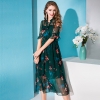 Tie O Neck A-line Half Flare Sleeves Elastic Waist Long Dress