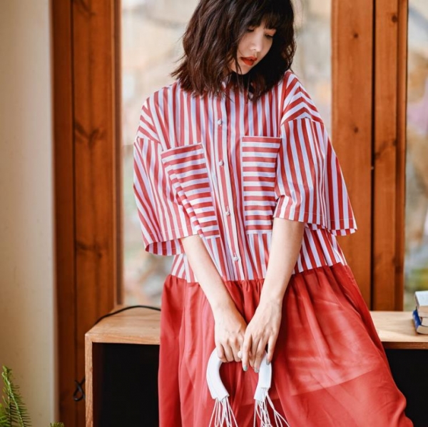 Runway Designer Stripe Shirt Dress Half Sleeve Button Down Patchwork Short Dress Women Summer Vestidos 1 Runway Designer Half Sleeve Button Down Patchwork Short Dres