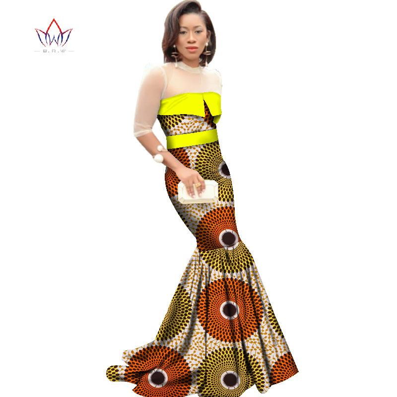 Dashiki African Print Clothing Half Sleeve Mermaid Dress Maxi Dress
