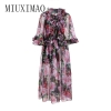 High Quality 19 Spring Newest maxi dress Bohemian A-Line Half Sleeve Slash Neck Printed Floral Ankle-Length Long Dress Women