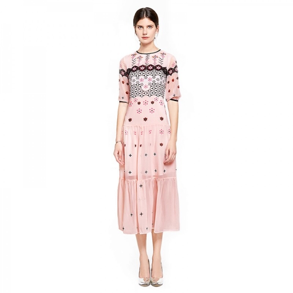 Runway O-Neck Half Sleeve Print Elegant Dress