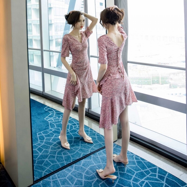 Summer 19 Half Sleeve Sheath Ruffles Ladies Dresses Pink Vestido Mujer Sexy Dress Women Plus Size Print Leopard Women Dress