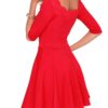 Sweetheart Wavy Neckline Dress Ladies Half Sleeve High Waist A-Line Dress