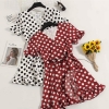 Casual Chiffon A-line Dot Half Flare Sleeves Drawstring Bowknot Dress