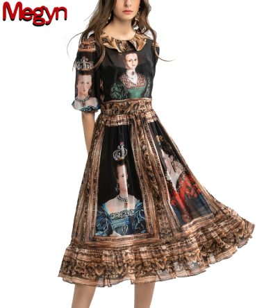 spring summer high fashion dress runway party women dress queen print women fashion new year dress designer brand dress