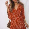 Floral Print Boho Dress Casual Deep V Neck Ruffles Beach