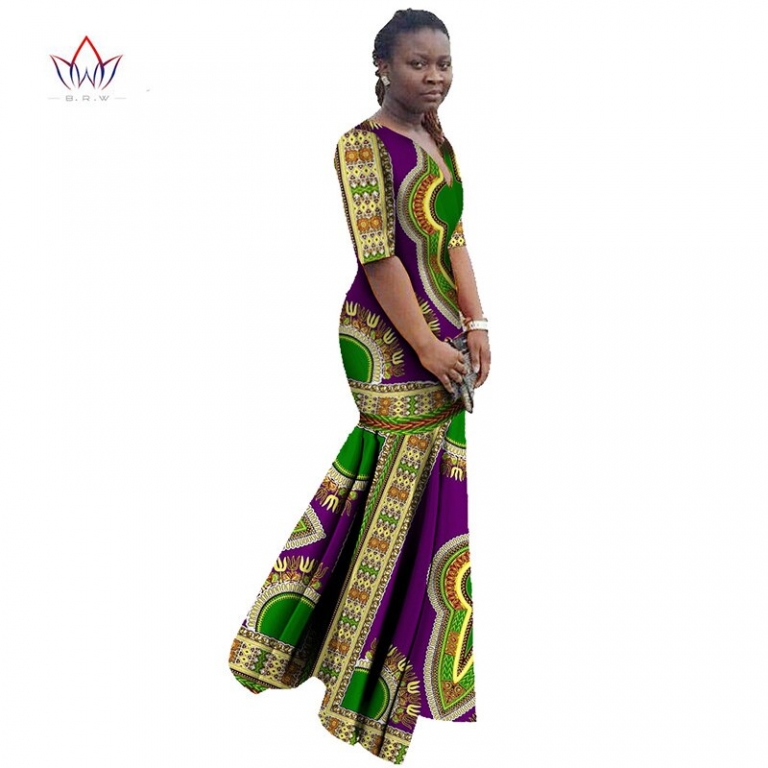 African Dresses for Women Dashiki African Print Clothing Half Sleeve Mermaid Dress Maxi Dress BRW Plus Size 6XL WY406