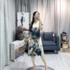 Chinese style ink painting half sleeve o-neck dress
