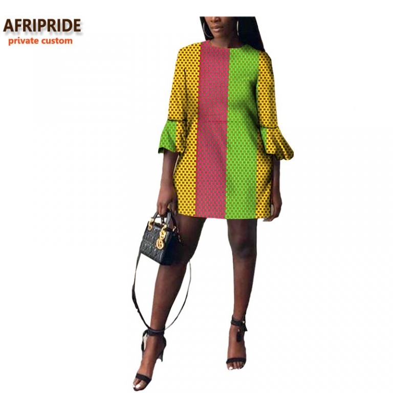 19 autumn african women dress AFRIPRIDE private custom flare sleeve above-knee length dress for women 100% pure cotton A722570