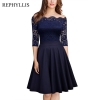 Lace 1/2 Sleeve Vintage Stitching Cocktail Wedding Guest Party Ceremony Elegant Midi Dress