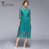 Autumn Casual Lace Dress Geometric embroidery women Half sleeve dress