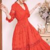 Bohemian half Sleeve Mesh Stitching Dress Sexy Deep V-neck