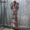 V-Neck Back Bow Elegant Half Sleeve Sexy Wild Leopard Print