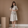 Tweed Dress Elegant Half Sleeve High Waist Plaid Dress Empire Slim Fit A Line