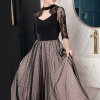 Elegant Dot Patchwork Lace Hollow Mesh Heavy Half Sleeve Woman Maxi Dress