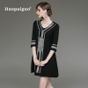 V-neck Half Sleeve Elegant Mini Dress Women Loose Vintage Office