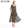 MIUXIMAO 19 Spring&Summer Long Dress New Arrival Fashion V-Neck Full Half Sleeve Heart Print Ankle-Length Dress Women vestido