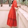 Bohemian half Sleeve Mesh Stitching Dress Sexy Deep V-neck