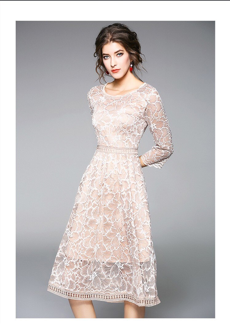 Party Dress O-Neck Round Neck A-Line Lace Dress Half Sleeve Knee Length