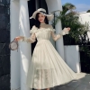 Autumn Women dress Flare Sleeve Patchwork Mesh Turtleneck Half A High-end French