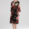 High quality floral print dress 19 autumn fashion half sleeves elegant dress