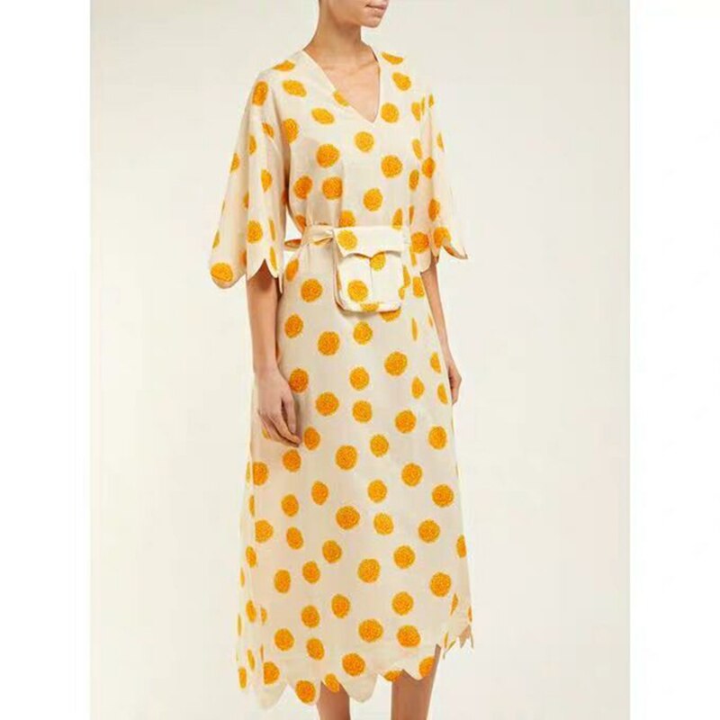HIGH STREET New Fashion 19 Summer Designer Runway Dress Women’s Half Sleeve Floral Print Mid-calf Dress 3
