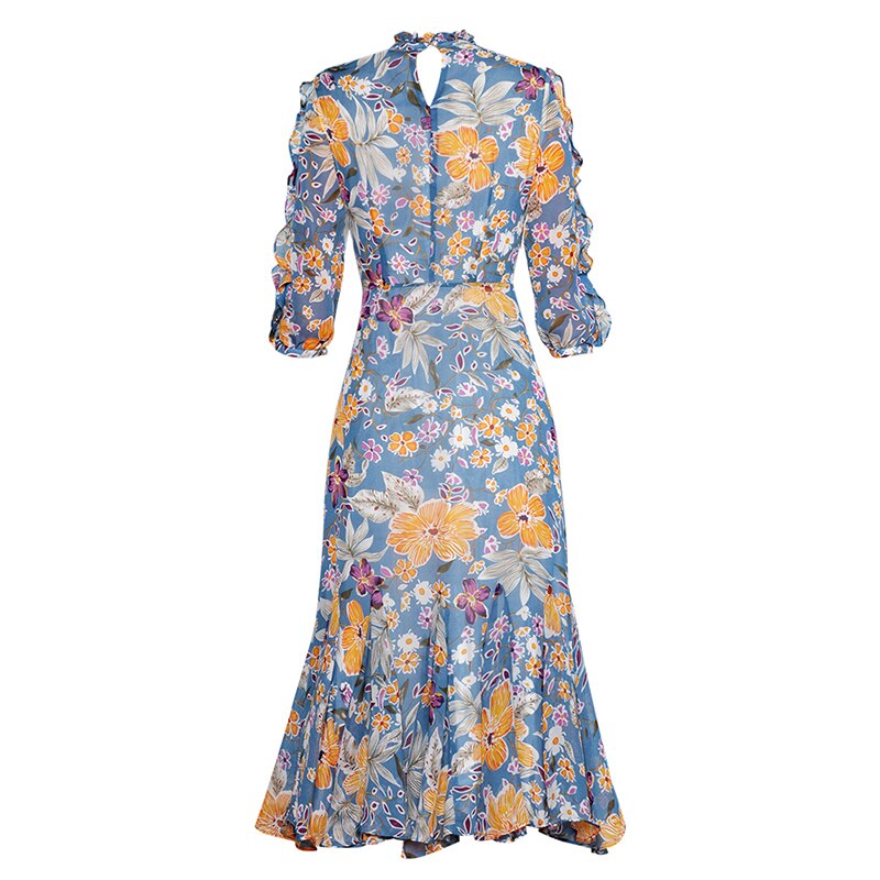 HIGH QUALITY Newest Fashion Runway 19 Designer Dress Women’s Half Sleeve Charming Floral Print Mermaid Dress 3