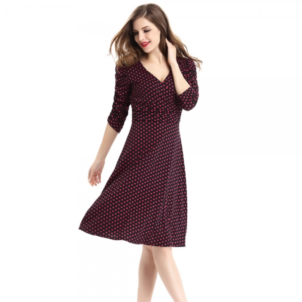 17 spring summer dress women princess elegant and ladies dress half sleeve dot casual dress for woman free shipping 1 Summer dress women princess elegant and ladies dress half sleeve