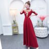 Half Sleeve Gold Line Embroidery Elegant A-line Long Slim Women Dresses Ankle-Length