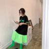 Chiffon stitching Mid-Long Loose Cotton casual dress Korean