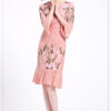 Embroideried Pink Long Dress High Quality Flare Half Sleeve Slim
