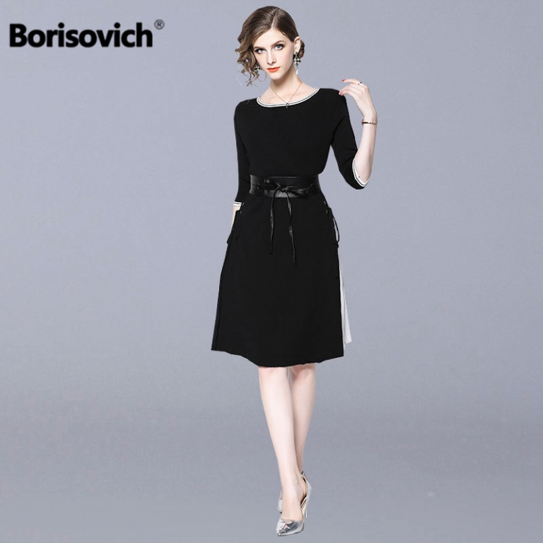 Borisovich Women Casual Sweater Dress New Brand 18 Autumn Fashion Half Sleeve Furcal Female Knitted A-line Dresses N034