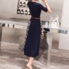 Boutique Women Knitted Dress Half Sleeve Printing Pleated Patchwork