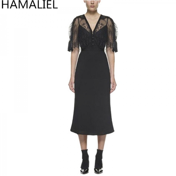 Self Portrait Runway Women Party Dress 18 Autumn Black Lace Patchwork Hollow Out Half Sleeve Bodycon Sexy V Neck Ladies Dress Self Portrait Runway Women Party Dress 18 Autumn Black Lace Patchwork Hollow Out Half Sleeve Bodycon Sexy V Neck Ladies Dress