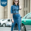 Denim Dresses Medium Length Single Breasted Slim Fit