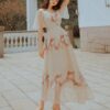 Mesh Holiday Dress 19 Elegant Floral Embroidery Half Sleeve Long Dress